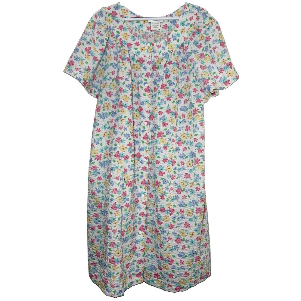 Vintage Miss Elaine Woman 3X Floral Snap Front House Dress Housecoat Robe USA